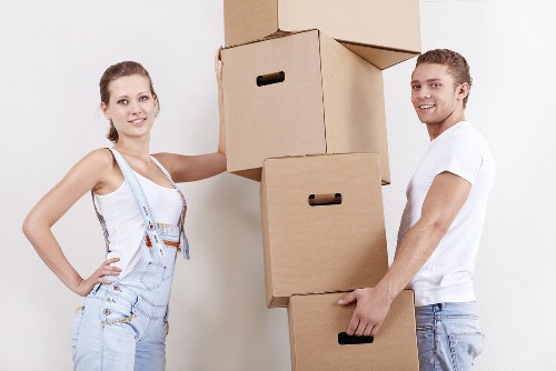 Boxes and furniture prepared for a local removal van